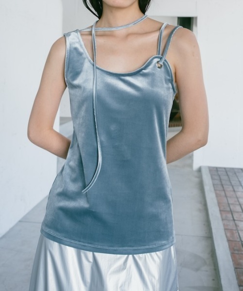 セール】Strap Design Velour Tank Top/ストラップデザインベロア