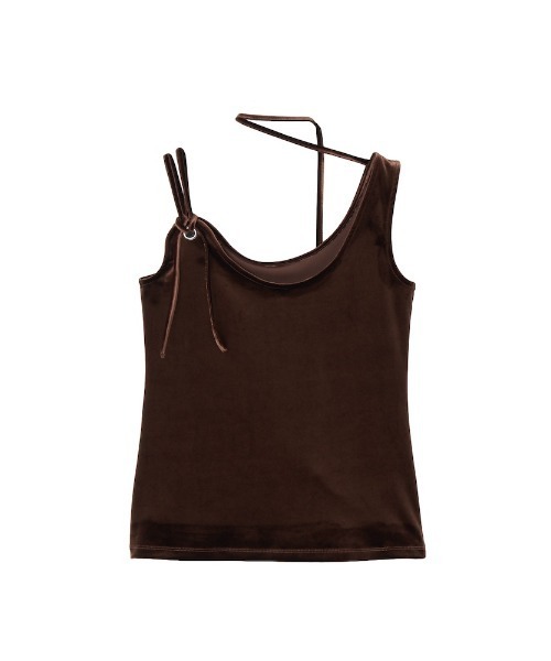 セール】Strap Design Velour Tank Top/ストラップデザインベロア