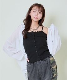 《レース×フロントボタン》レディース キャミソール リブカットソー インナー 春夏秋