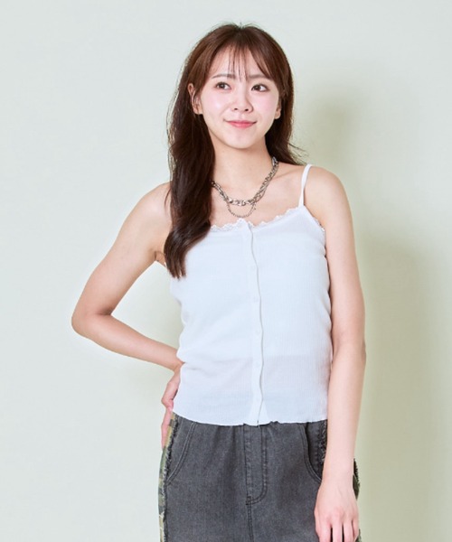 GORGE(ゴージ)の「《レース×フロントボタン》レディース キャミソール リブカットソー インナー 春夏秋(キャミソール・レディース・モカ/ブラック/オフホワイト・F)」の6枚目の写真
