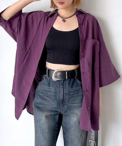 PAGEBOY（ページボーイ）の「スムースタッチルーズシャツ(半袖)（シャツ/ブラウス・レディース・ブラック/グレイッシュベージュ/レッド系その他4/オフホワイト・FREE）」の4枚目の写真