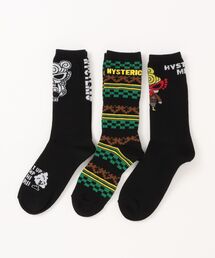 « 新品~ » ヒステリックミニ ミニラ 総柄 ロンパース ヒレ付き 靴下 黒 HYSTERIC MINI（ヒステリックミニ）の「HYS MINILA ベビーハイソックス