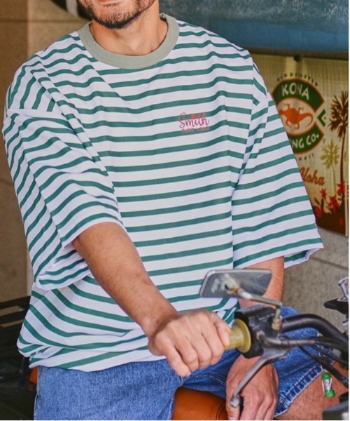 Sunny Smith（サニースミス）の「ヘビーオンスCool Smith BD Logo Emb SS Tee（Tシャツ/カットソー・メンズ・オフホワイト/ネイビー・FREE）」の8枚目の写真