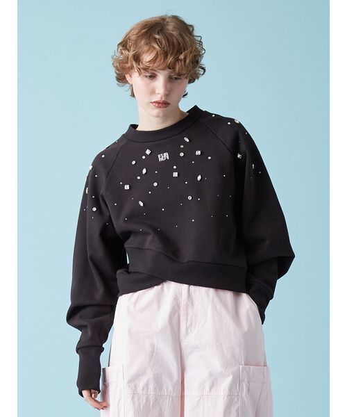 FURFUR(ファーファー)の「ビジュー付きロゴ刺繍スウェット(スウェット・レディース・ピンク/ブラック/オフホワイト/グレー・F)」の3枚目の写真