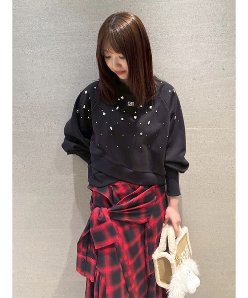 FURFUR 今季 ビジュー付きロゴ刺繍スウェット ブラック ビジュー付きロゴ刺繍スウェット（スウェット）｜FURFUR（ファーファー