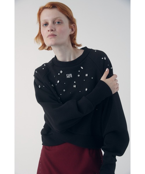 【タグ付き】FURFUR ファーファー ビジュー付きロゴ刺繍スウェット グレー ビジュー付きロゴ刺繍スウェット（スウェット）｜FURFUR（ファーファー