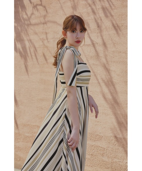 ワンピース Cordelia Striped Ribbon Dress herlipto Cordelia Striped Ribbon Dress（ワンピース）｜Her lip to（ハー