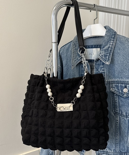 blackdia ocean(ブラックダイヤオーシャン)の「blackdia ocean パールチェーン ポップコーントート(ショルダーバッグ・レディース・ブラック/ピンク/ミント/オフホワイト・FREE)」の15枚目の写真