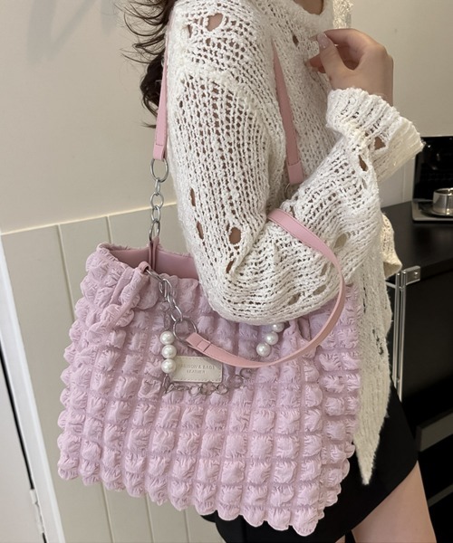 blackdia ocean(ブラックダイヤオーシャン)の「blackdia ocean パールチェーン ポップコーントート(ショルダーバッグ・レディース・ブラック/ピンク/ミント/オフホワイト・FREE)」の21枚目の写真