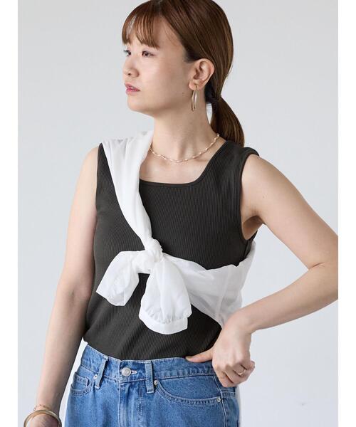 Lugnoncure（ルノンキュール）の「ワッフルスクエアタンクトップ（タンクトップ・レディース・ブラック/オフホワイト/チャコールグレー・F）」の9枚目の写真