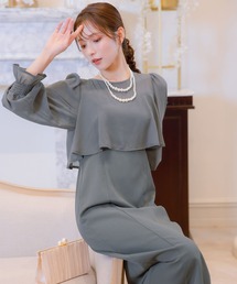 [CLOSED] パーティー ドレス 二次会 シアー フリル袖 バックスリット ロングドレス 結婚式 お呼ばれ 20代 30代