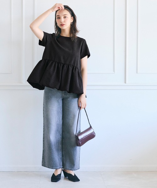 coca（coca）（コカ）の「フロッキードットバルーンブラウス（シャツ/ブラウス・レディース・ブラック/ライトベージュ・L/M/S）」の9枚目の写真