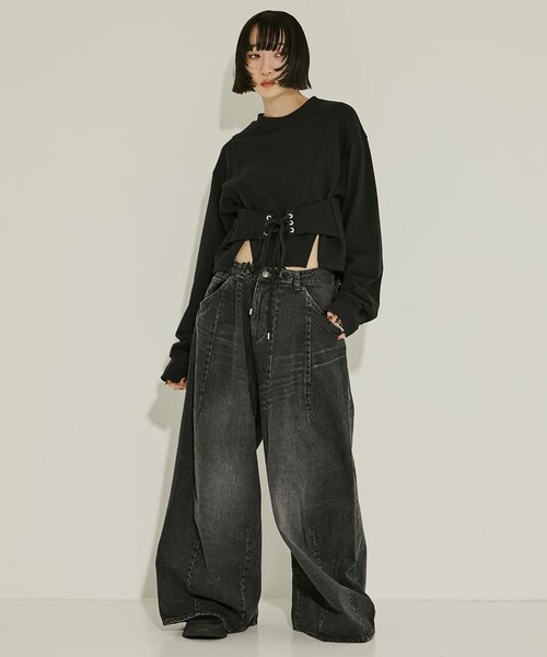 STUDIOUS（ステュディオス）の「【JOHN LAWRENCE SULLIVAN/ジョンローレンスサリバン】SWEAT CORSET PULLOVER（スウェット・レディース・ブラック・XS）」の3枚目の写真