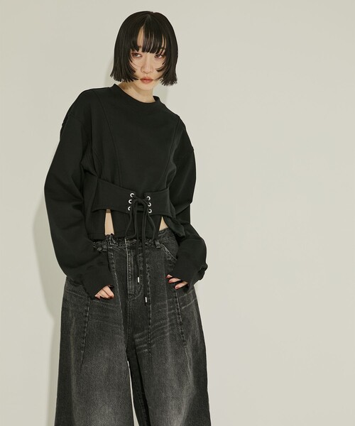 STUDIOUS（ステュディオス）の「【JOHN LAWRENCE SULLIVAN/ジョンローレンスサリバン】SWEAT CORSET PULLOVER（スウェット・レディース・ブラック・XS）」の4枚目の写真