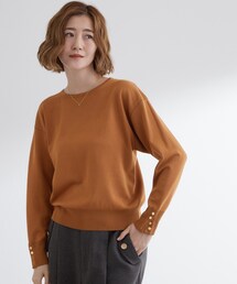 ON/OFF毎日使える!袖口ボタンドロップショルダーニット