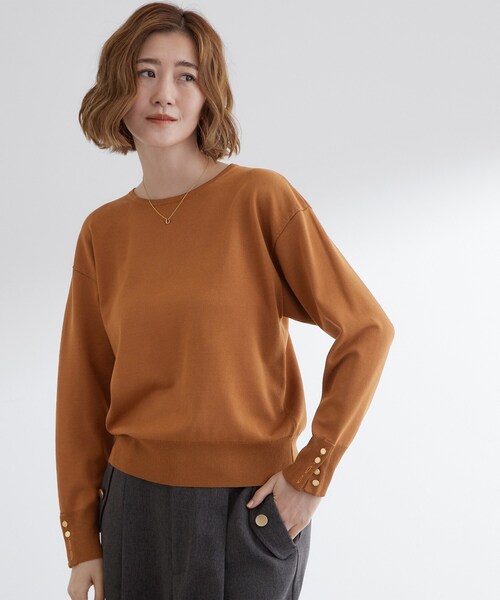 セール】ON/OFF毎日使える！袖口ボタンドロップショルダーニット