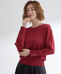 ON/OFF毎日使える！袖口ボタンドロップショルダーニット