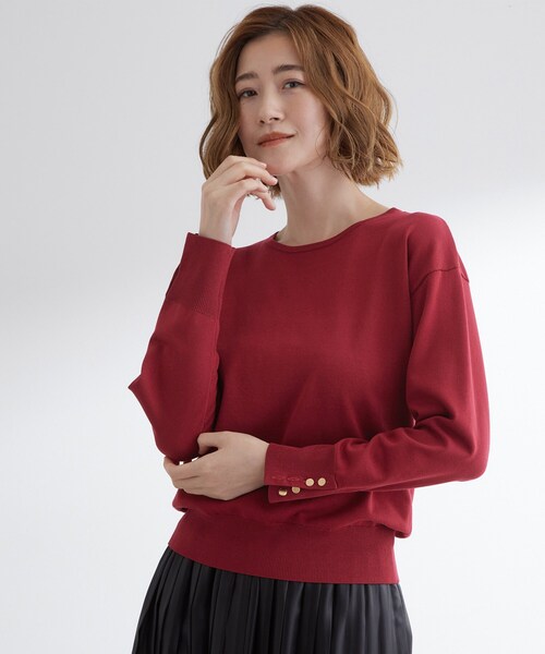 grove(グローブ)の「ON/OFF毎日使える!袖口ボタンドロップショルダーニット(ニット/セーター・レディース・ピンク/キャメル/ボルドー/アイボリー/ブラック・02/03/01/04/05)」の5枚目の写真