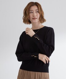 ON/OFF毎日使える!袖口ボタンドロップショルダーニット