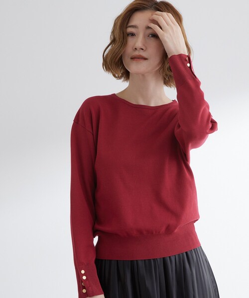 grove(グローブ)の「ON/OFF毎日使える!袖口ボタンドロップショルダーニット(ニット/セーター・レディース・ピンク/キャメル/ボルドー/アイボリー/ブラック・02/03/01/04/05)」の12枚目の写真