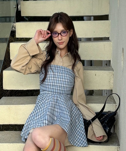 Vini(ヴィニ)の「【Vini】チェック フレア キャミソールビスチェ/チュニック(チュニック・レディース・ネイビー/ライトブルー・L/S)」の7枚目の写真