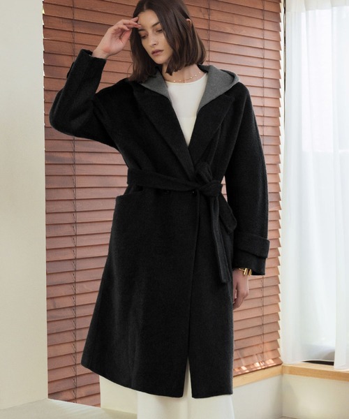 【NEW】エルフランク（ELFRANK）/【ウール70％】フード付き チェスターコート ロングコート ウールコート セール】【2025AW】【ウール70％】フード付き チェスターコート ロング