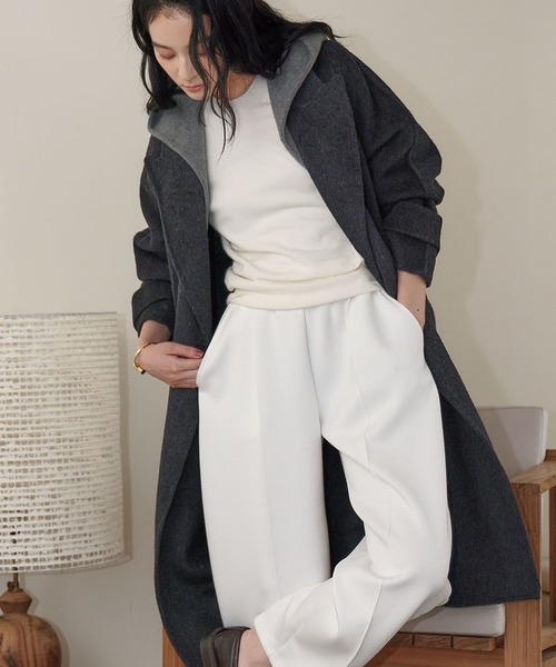 セール】【2025AW】【ウール70％】フード付き チェスターコート ロング