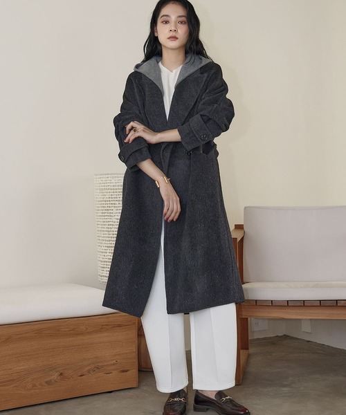 セール】【2025AW】【ウール70％】フード付き チェスターコート ロング