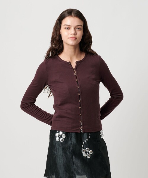 ATTISESSION（アティセッション）の「＜ATTISESSION＞フライス ループボタン カーディガン（カーディガン/ボレロ・レディース・ブラック/ワイン/オフホワイト・FREE）」の3枚目の写真