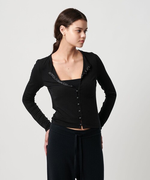 ATTISESSION（アティセッション）の「＜ATTISESSION＞フライス ループボタン カーディガン（カーディガン/ボレロ・レディース・ブラック/ワイン/オフホワイト・FREE）」の6枚目の写真