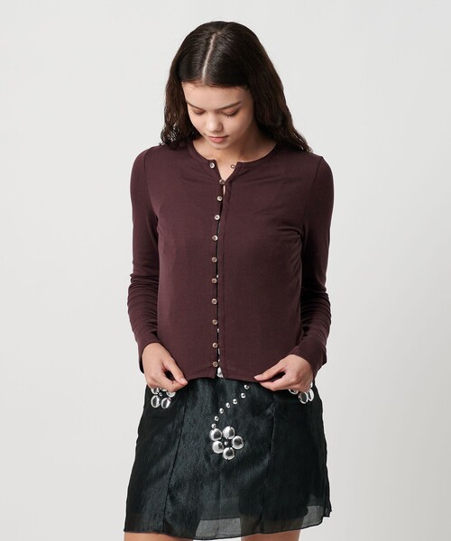 ATTISESSION（アティセッション）の「＜ATTISESSION＞フライス ループボタン カーディガン（カーディガン/ボレロ・レディース・ブラック/ワイン/オフホワイト・FREE）」の8枚目の写真