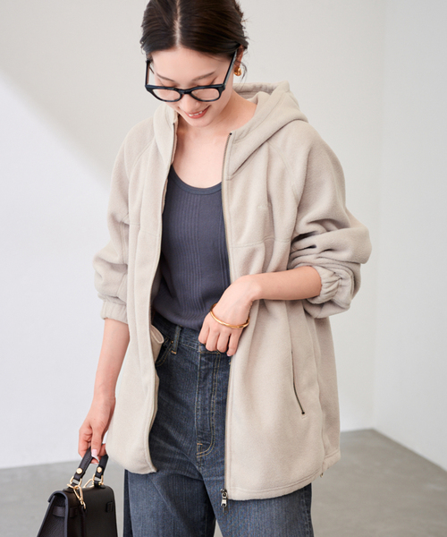 FRAMeWORK（フレームワーク）の「PROTAGONISTA/プロタゴニスタ 別注エコフリースフーディー（ブルゾン・レディース・ベージュ/チャコールグレー・FREE）」の14枚目の写真