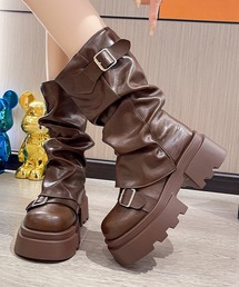 ベルト カバー エンジニア 厚底 ミドル ブーツ