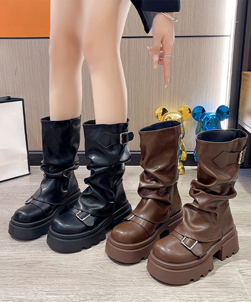 Lace Ladies(レースレディース)の「ベルト カバー エンジニア 厚底 ミドル ブーツ(ブーツ・レディース・ブラック/ブラウン・22.5cm/23cm/23.5cm/24cm/24.5cm/25cm)」の18枚目の写真