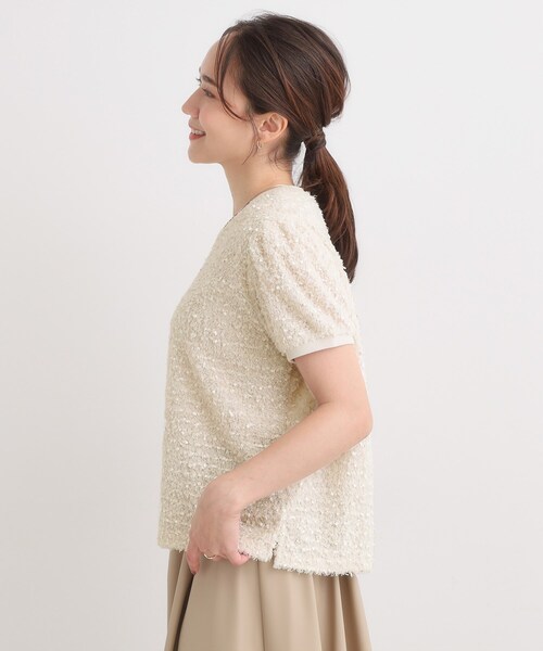 DRESKIP(ドレスキップ)の「【S-LL】大人も着やすい愛らしさ リボンヤーン半袖トップス(Tシャツ/カットソー・レディース・ナチュラル/ライトオレンジ系・04/03/02/01)」の4枚目の写真