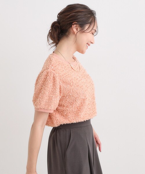 DRESKIP(ドレスキップ)の「【S-LL】大人も着やすい愛らしさ リボンヤーン半袖トップス(Tシャツ/カットソー・レディース・ナチュラル/ライトオレンジ系・04/03/02/01)」の15枚目の写真
