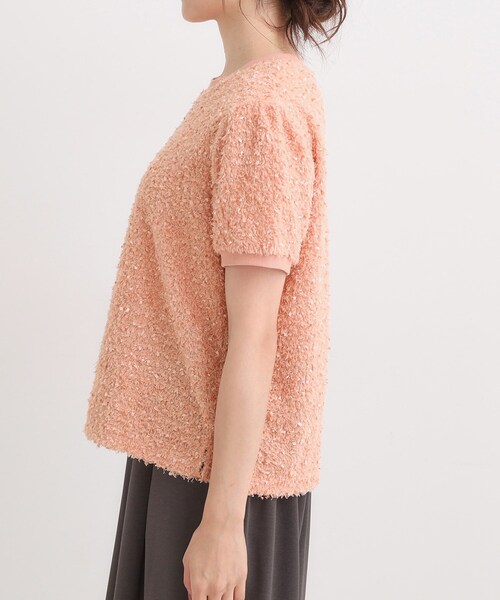 DRESKIP(ドレスキップ)の「【S-LL】大人も着やすい愛らしさ リボンヤーン半袖トップス(Tシャツ/カットソー・レディース・ナチュラル/ライトオレンジ系・04/03/02/01)」の11枚目の写真