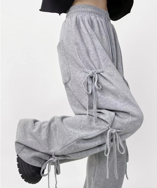 yuue' ( wear )(ユーイ)の「サイドリボンスウェットワイドパンツ(スウェットパンツ・レディース・グレー/ブラック/アイボリー・FREE)」の6枚目の写真
