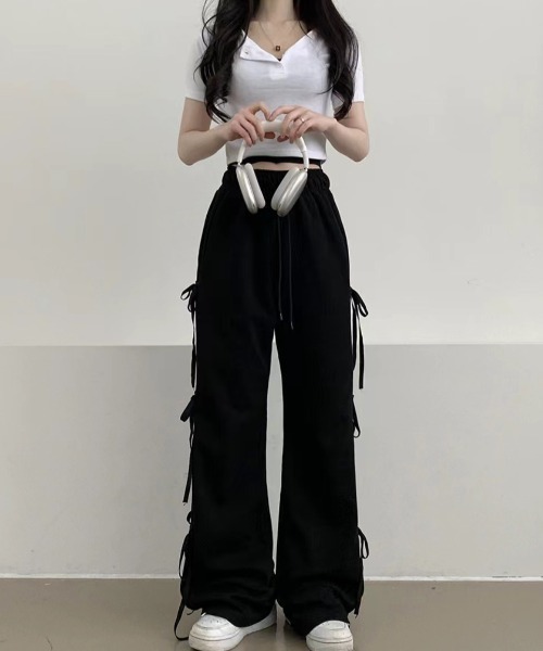 yuue' ( wear )(ユーイ)の「サイドリボンスウェットワイドパンツ(スウェットパンツ・レディース・グレー/ブラック/アイボリー・FREE)」の21枚目の写真