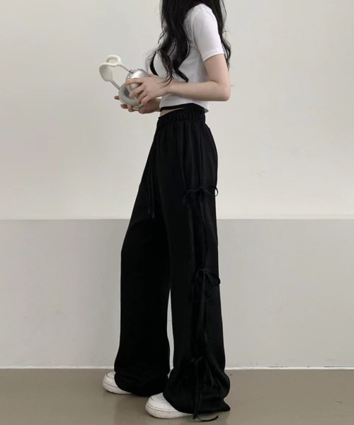 yuue' ( wear )(ユーイ)の「サイドリボンスウェットワイドパンツ(スウェットパンツ・レディース・グレー/ブラック/アイボリー・FREE)」の18枚目の写真