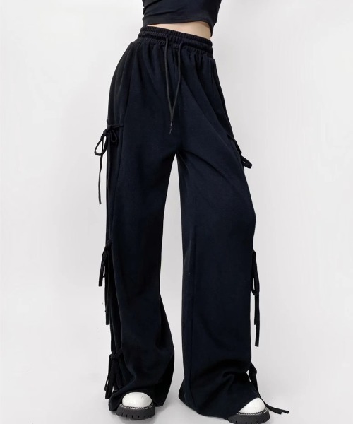 yuue' ( wear )(ユーイ)の「サイドリボンスウェットワイドパンツ(スウェットパンツ・レディース・グレー/ブラック/アイボリー・FREE)」の10枚目の写真