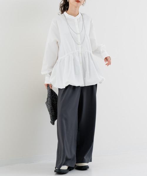 refinedworks（リファインドワークス）の「【refinedworks】ストレッチ 合繊の ハイウエストワイドパンツ（その他パンツ・レディース・ブラック/チャコールグレー・FREE）」の3枚目の写真