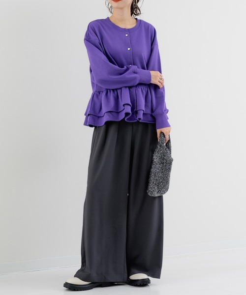 refinedworks（リファインドワークス）の「【refinedworks】ストレッチ 合繊の ハイウエストワイドパンツ（その他パンツ・レディース・ブラック/チャコールグレー・FREE）」の5枚目の写真