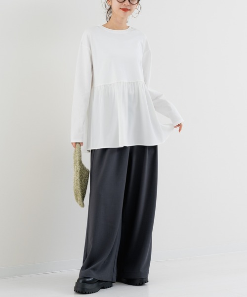 refinedworks（リファインドワークス）の「【refinedworks】ストレッチ 合繊の ハイウエストワイドパンツ（その他パンツ・レディース・ブラック/チャコールグレー・FREE）」の6枚目の写真