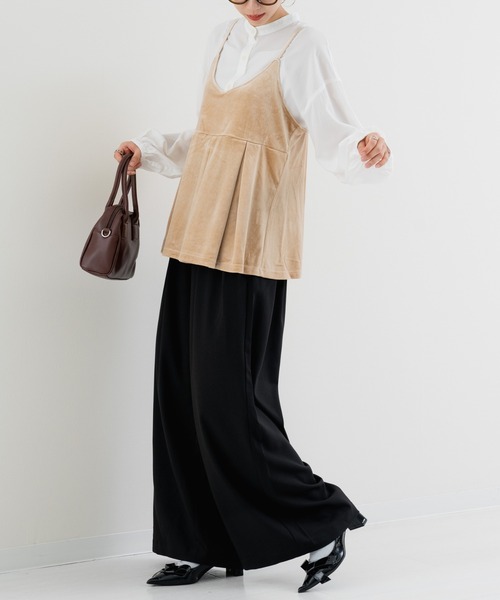 refinedworks（リファインドワークス）の「【refinedworks】ストレッチ 合繊の ハイウエストワイドパンツ（その他パンツ・レディース・ブラック/チャコールグレー・FREE）」の7枚目の写真