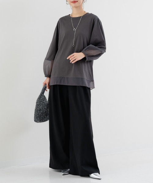 refinedworks（リファインドワークス）の「【refinedworks】ストレッチ 合繊の ハイウエストワイドパンツ（その他パンツ・レディース・ブラック/チャコールグレー・FREE）」の9枚目の写真