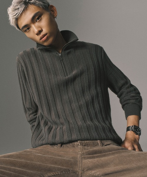 エンポリオアルマーニ　ハーフジップ　ウール　ニット　セーター　ブラック　メンズ セール】【A|X アルマーニ エクスチェンジ】ハーフジップ リブニット