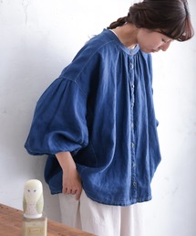 マイラン　リネン ブラウス　青 マイランリネン ブラウス青