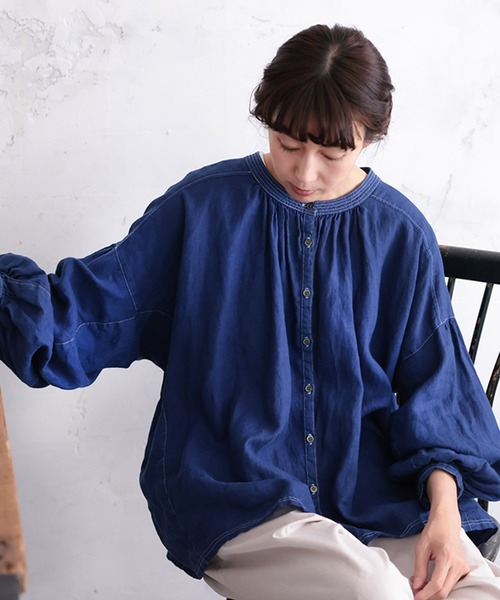 soulberry(ソウルベリー)の「青いリネンのブラウス(シャツ/ブラウス・レディース・ブルー・M/5L/4L/3L/LL/L)」の10枚目の写真