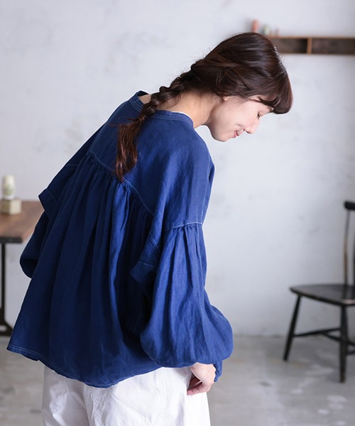soulberry(ソウルベリー)の「青いリネンのブラウス(シャツ/ブラウス・レディース・ブルー・M/5L/4L/3L/LL/L)」の14枚目の写真